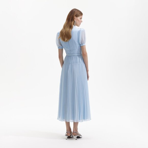 [NWT] Self Portrait Blue Chiffon Bow Midi Dress - Picture 3 of 7